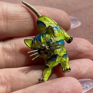 World’s Ugliest but Well Made Sterling Cloisonne Cat Pin